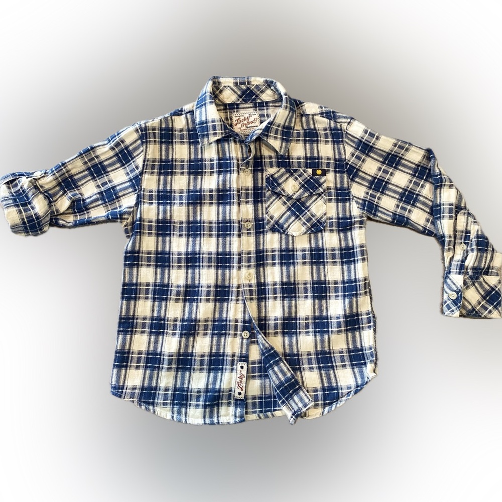 Lucky brand cotton blue plaid button-down in size 5T